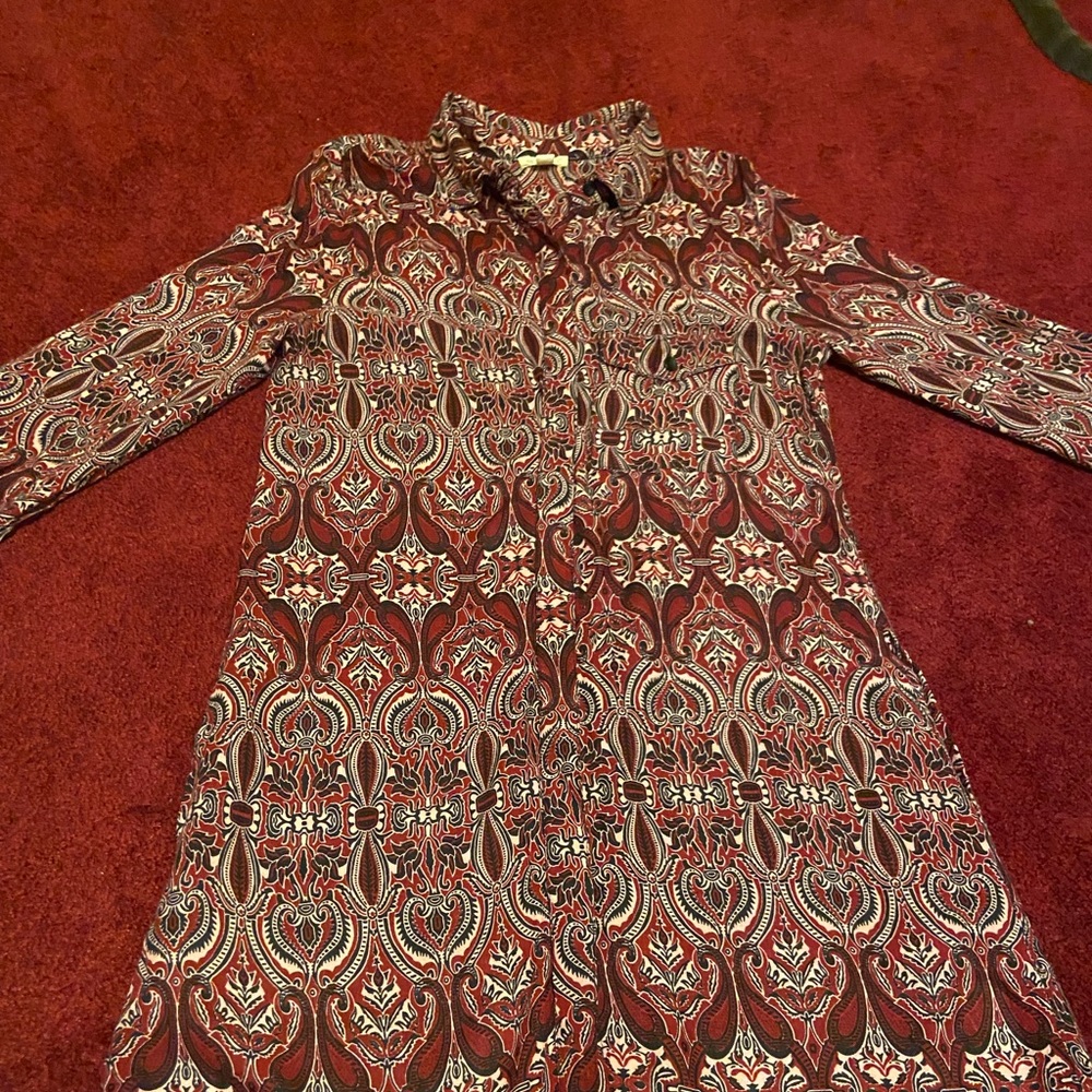 Small Miami Maroon and Pink Paisley Long-Sleeve Dress